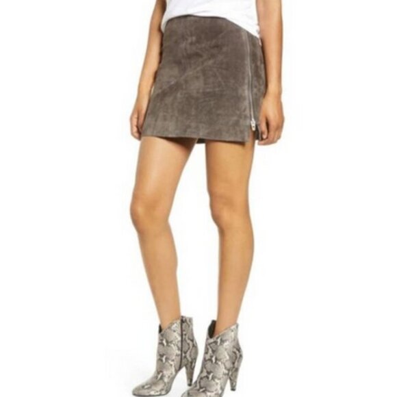 NWT Blank NYC Leather Suede Skirt, Gray, Side Zip Mini Moto Size 30 - Picture 1 of 5